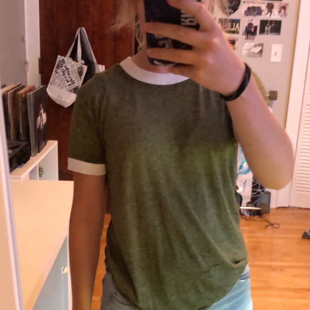 PINK: green tshirt with white accents